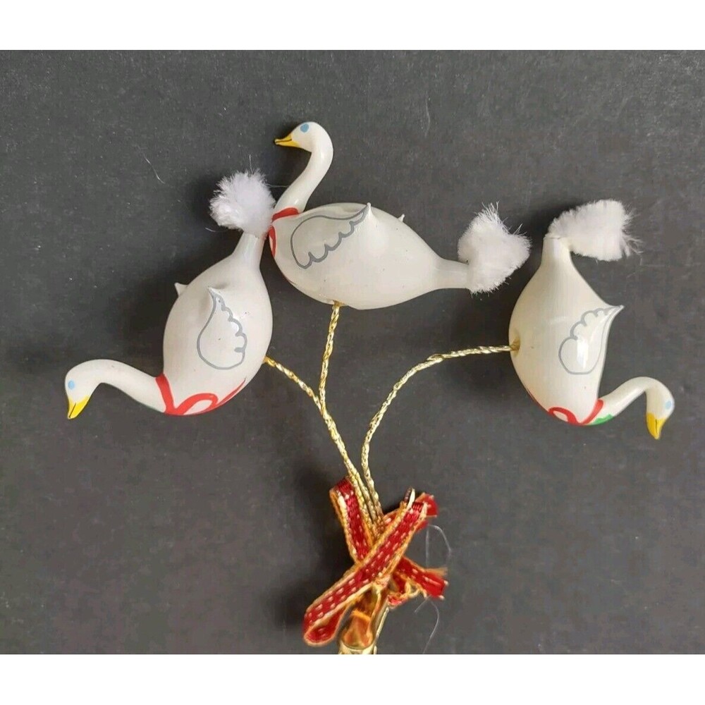 Hand Painted Goose Trio Clip On Christmas Ornament